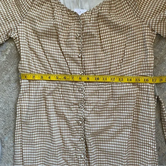 Reformation NWT Roland Dress Anzo Check Tan White Gingham Maxi Puff Sleeves: XL - Picture 10 of 11